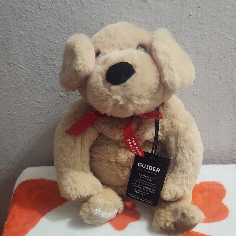 Two Blind Brothers Guider Yellow Lab plush Braille Ear 16"